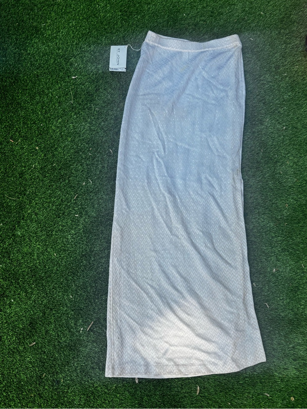 St. John cream and white maxi skirt with irredescent details